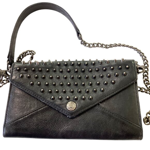 Rebecca Minkoff Black Leather Studded Crossbody Clutch Purse With Chain Strap & - Picture 1 of 16
